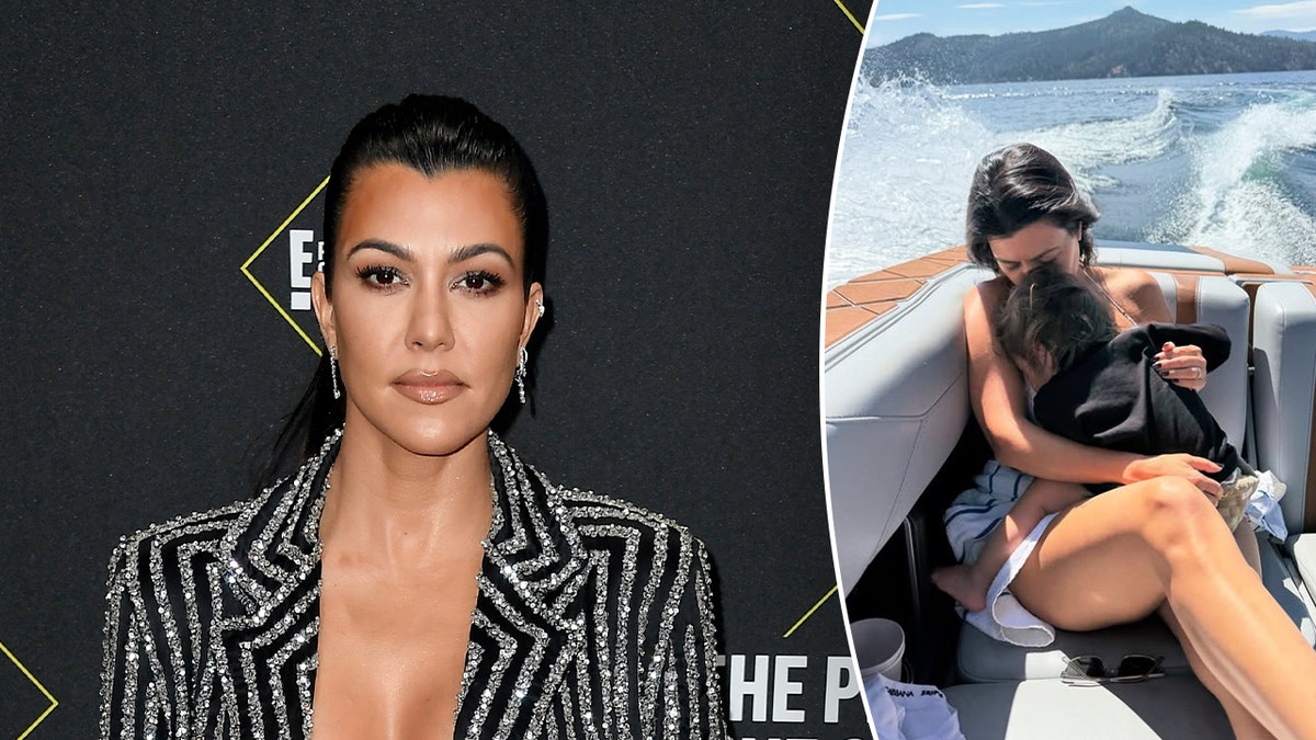 Kourtney Kardashian and her son on a boat